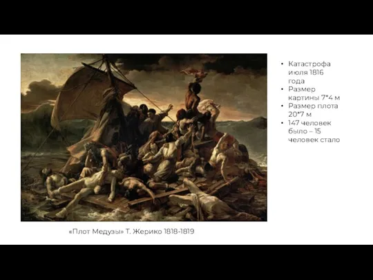 «Плот Медузы» Т. Жерико 1818-1819 Катастрофа июля 1816 года Размер картины