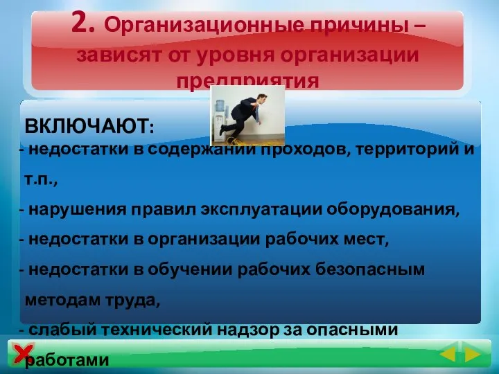 2. Организационные причины –зависят от уровня организации предприятия ВКЛЮЧАЮТ: недостатки в