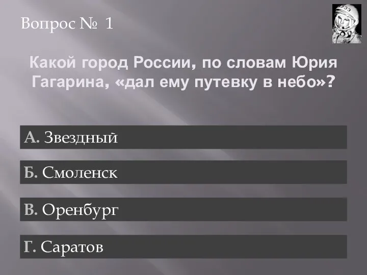 Какой город России, по словам Юрия Гагарина, «дал ему путевку в