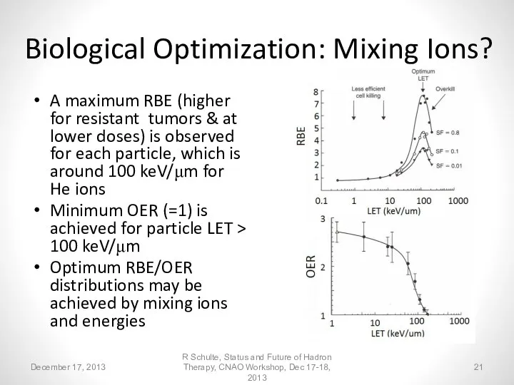 Biological Optimization: Mixing Ions? A maximum RBE (higher for resistant tumors