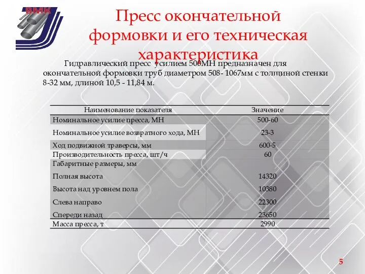 Пресс окончательной формовки и его техническая характеристика Гидравлический пресс усилием 500МН