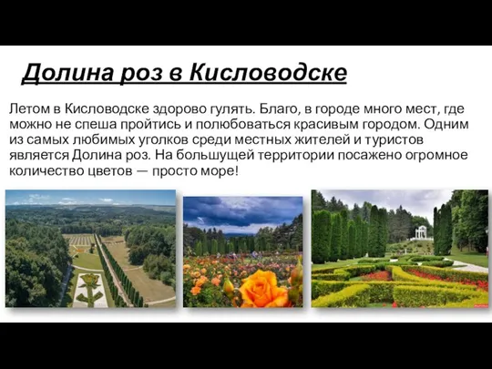 Долина роз в Кисловодске Летом в Кисловодске здорово гулять. Благо, в
