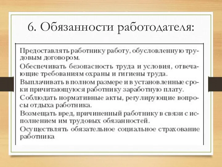 6. Обязанности работодателя: