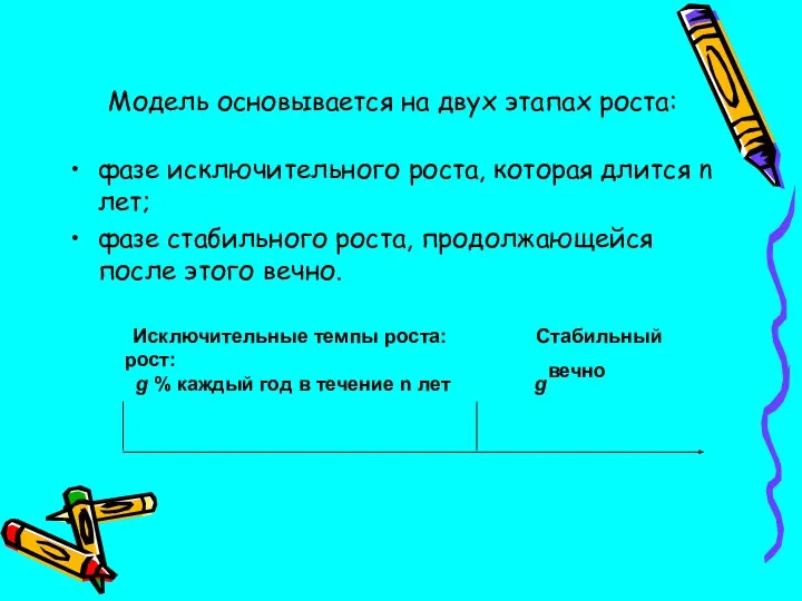 Модель основывается на двух этапах роста: фазе исключительного роста, которая длится