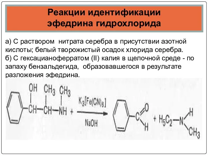 Реакции идентификации эфедрина гидрохлорида а) С раствором нитрата серебра в присутствии
