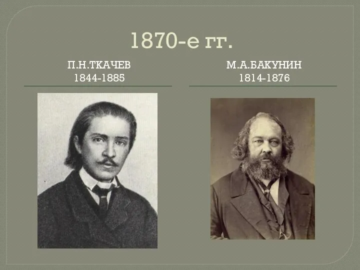 1870-е гг. П.Н.ТКАЧЕВ 1844-1885 М.А.БАКУНИН 1814-1876