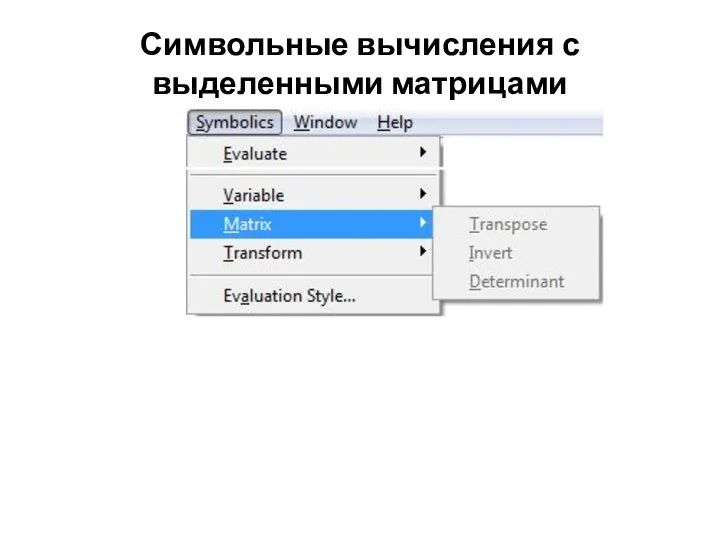 Символьные вычисления с выделенными матрицами