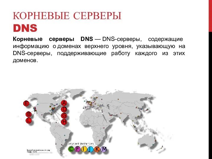 КОРНЕВЫЕ СЕРВЕРЫ DNS Корневые серверы DNS — DNS-серверы, содержащие информацию о