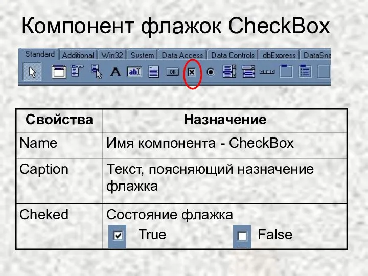 Компонент флажок CheckBox