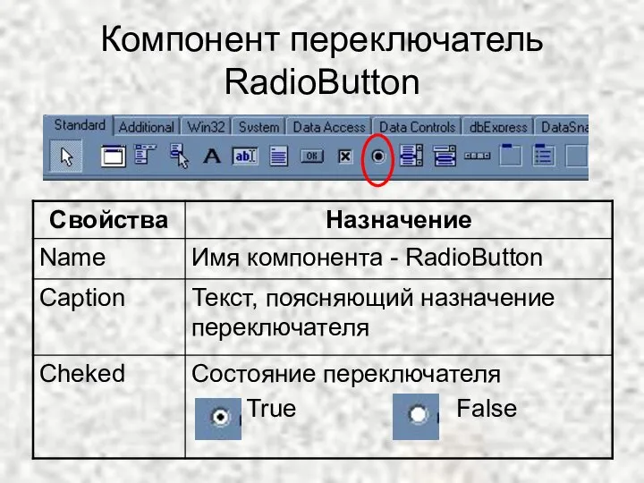 Компонент переключатель RadioButton