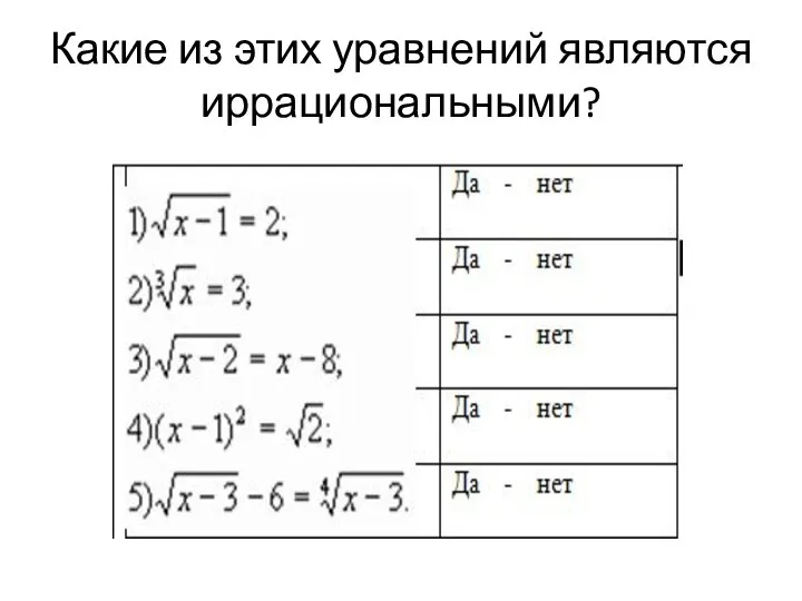 Какие из этих уравнений являются иррациональными?