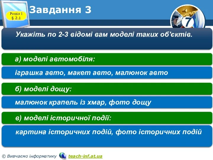 Завдання 3 Розділ 1 § 2.1 Укажіть по 2-3 відомі вам