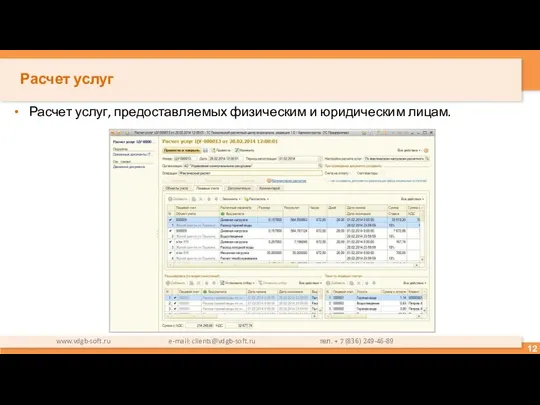 Расчет услуг Расчет услуг, предоставляемых физическим и юридическим лицам. www.vdgb-soft.ru e-mail: