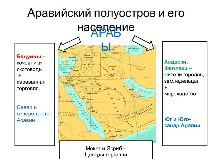 Аравийский полуостров и его население АРАБЫ Хаддези, Феллахи – жители городов,