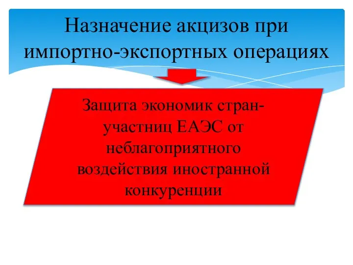 Назначение акцизов при импортно-экспортных операциях Защита экономик стран-участниц ЕАЭС от неблагоприятного воздействия иностранной конкуренции