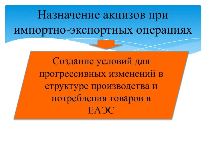 Назначение акцизов при импортно-экспортных операциях Создание условий для прогрессивных изменений в