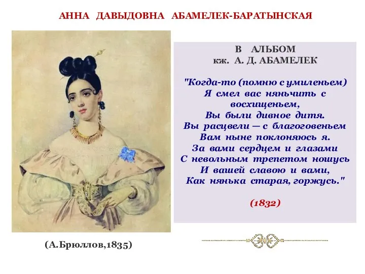 АННА ДАВЫДОВНА АБАМЕЛЕК-БАРАТЫНСКАЯ (А.Брюллов,1835) В АЛЬБОМ кж. А. Д. АБАМЕЛЕК "Когда-то