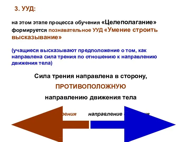 3. УУД: на этом этапе процесса обучения «Целеполагание» формируется познавательное УУД