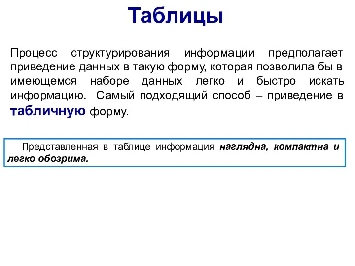 Процесс структурирования информации предполагает приведение данных в такую форму, которая позволила