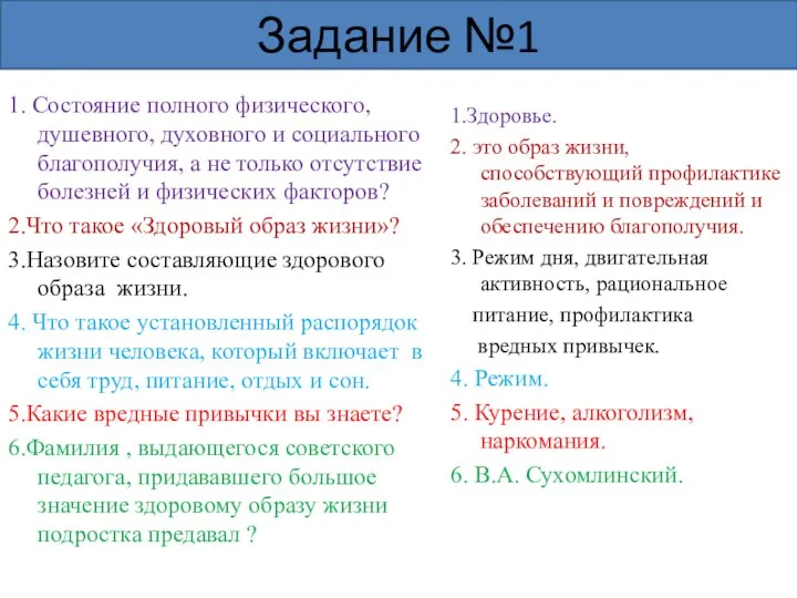 Задание №1 1. Состояние полного физического, душевного, духовного и социального благополучия,