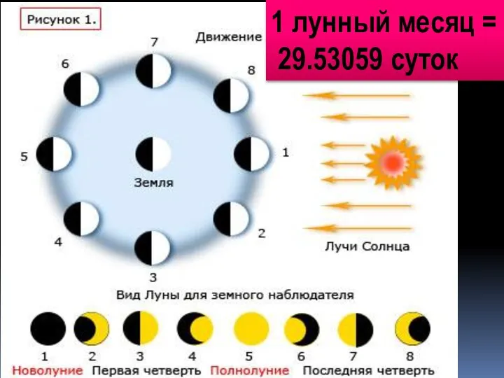 1 лунный месяц = 29.53059 суток