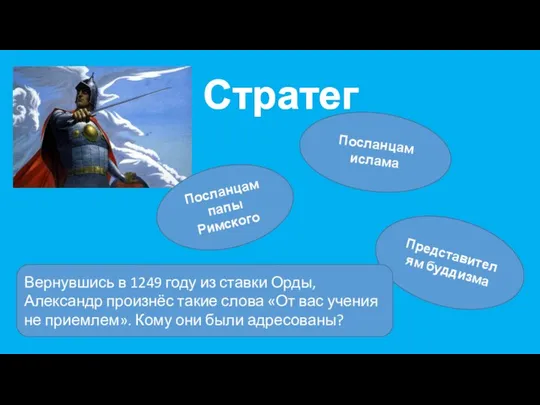 Стратег Посланцам ислама Представителям буддизма Вернувшись в 1249 году из ставки