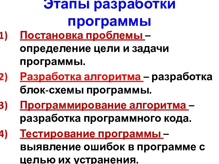 Постановка проблемы – определение цели и задачи программы. Разработка алгоритма –