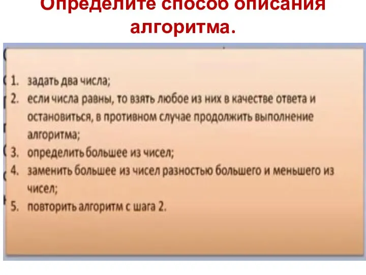 Определите способ описания алгоритма.