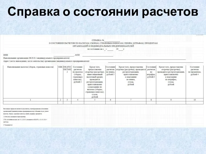 Справка о состоянии расчетов