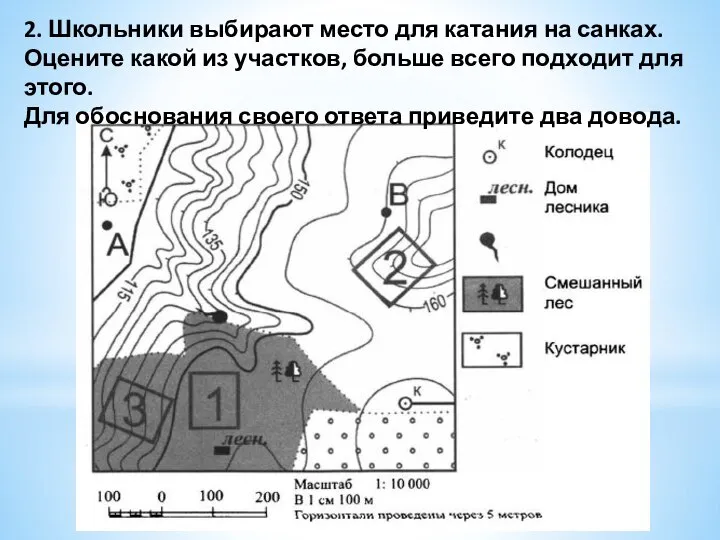 2. Школьники выбирают место для катания на санках. Оцените какой из