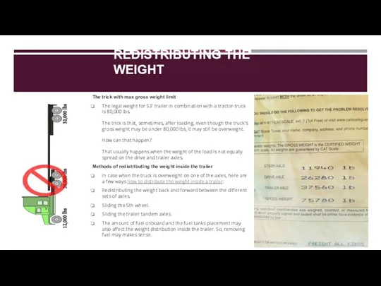 REDISTRIBUTING THE WEIGHT The trick with max gross weight limit The