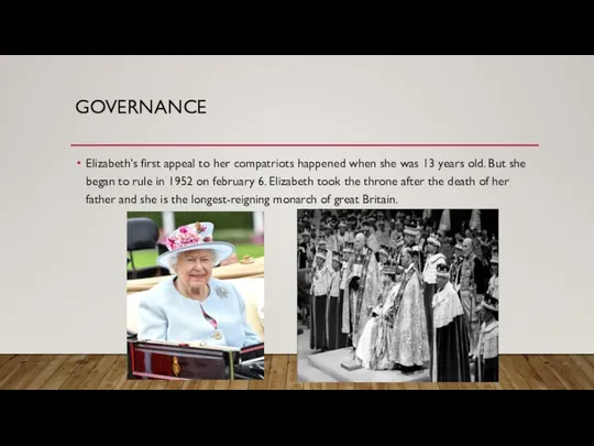 GOVERNANCE Elizabeth's first appeal to her compatriots happened when she was