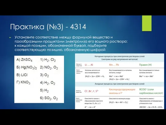 Практика (№3) - 4314 Установите соответствие между формулой вещества и газообразными