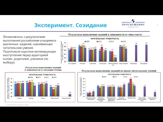 Эксперимент. Созидание Ознакомьтесь с результатами выполнения российскими учащимися различных заданий, оценивающих