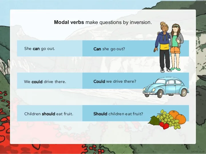 Modal verbs make questions by inversion. She can go out. We