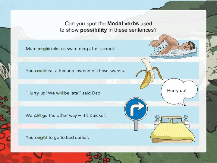 Can you spot the Modal verbs used to show possibility in