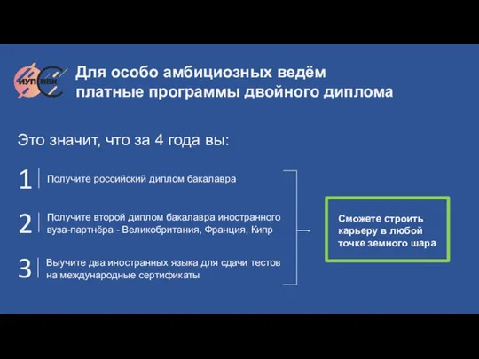 Это значит, что за 4 года вы: Для особо амбициозных ведём