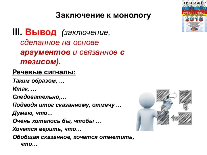 Заключение к монологу III. Вывод (заключение, сделанное на основе аргументов и