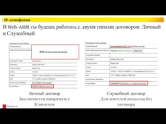 IP-домофония В Web-ARM ты будешь работать с двумя типами договоров: Личный