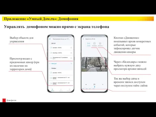 Приложение «Умный Дом.ru»: Домофония Просмотр видео с придомовых камер (при их