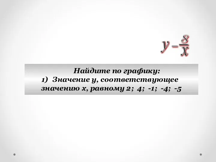 Найдите по графику: Значение у, соответствующее значению х, равному 2; 4; -1; -4; -5