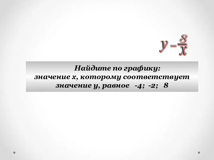 Найдите по графику: значение х, которому соответствует значение у, равное -4; -2; 8