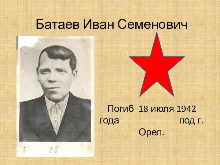 Батаев Иван Семенович Погиб 18 июля 1942 года под г.Орел.