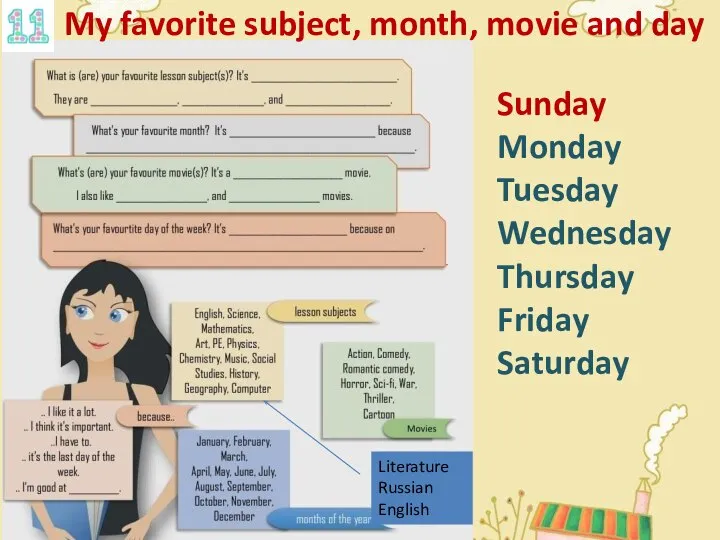 My favorite subject, month, movie and day Sunday Monday Tuesday Wednesday