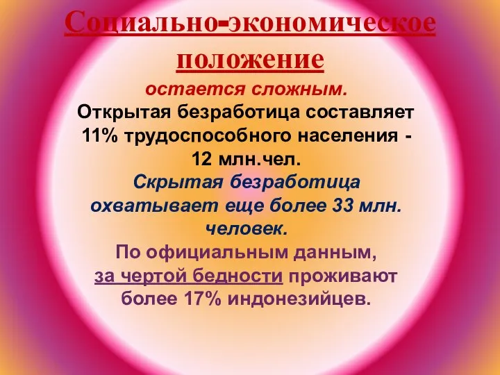 остается сложным. Открытая безработица составляет 11% трудоспособного населения - 12 млн.чел.