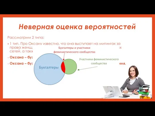 Неверная оценка вероятностей Рассмотрим 2 типа: 1 тип. Про Оксану известно,