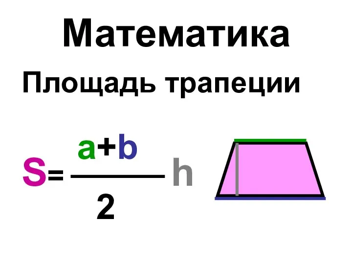 Математика Площадь трапеции S= h a+b 2