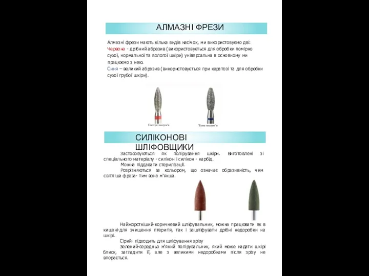 Алмазні фрези мають кілька видів насічок, ми використовуємо дві: Червона -