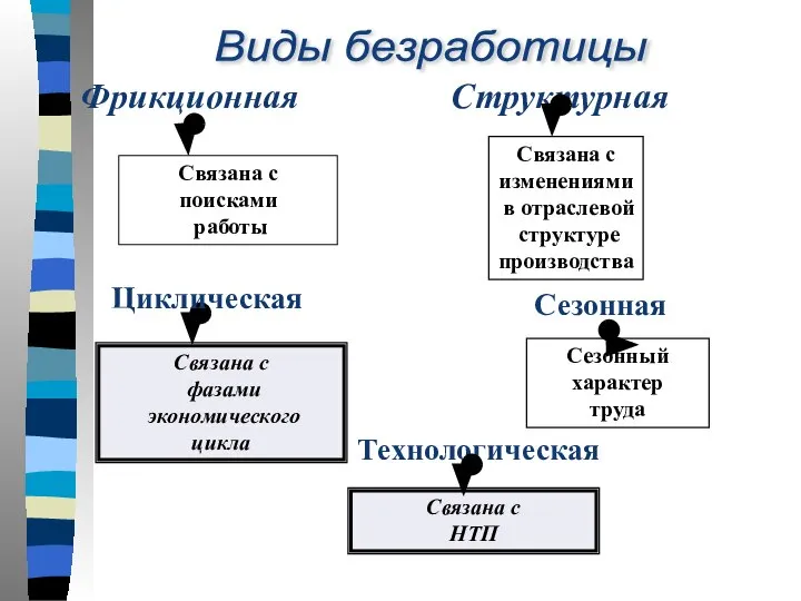 Виды безработицы Фрикционная Структурная Связана с поисками работы Связана с изменениями