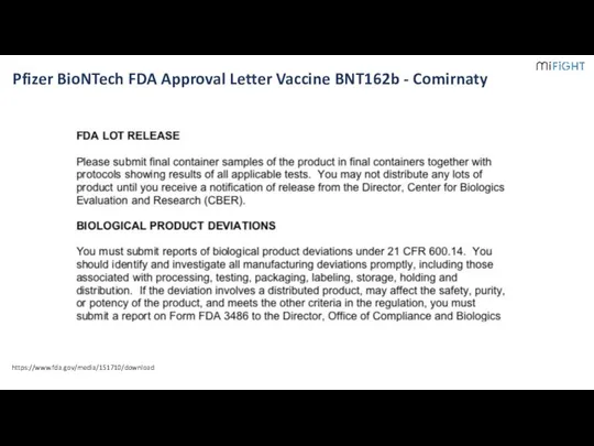 1 Pfizer BioNTech FDA Approval Letter Vaccine BNT162b - Comirnaty https://www.fda.gov/media/151710/download